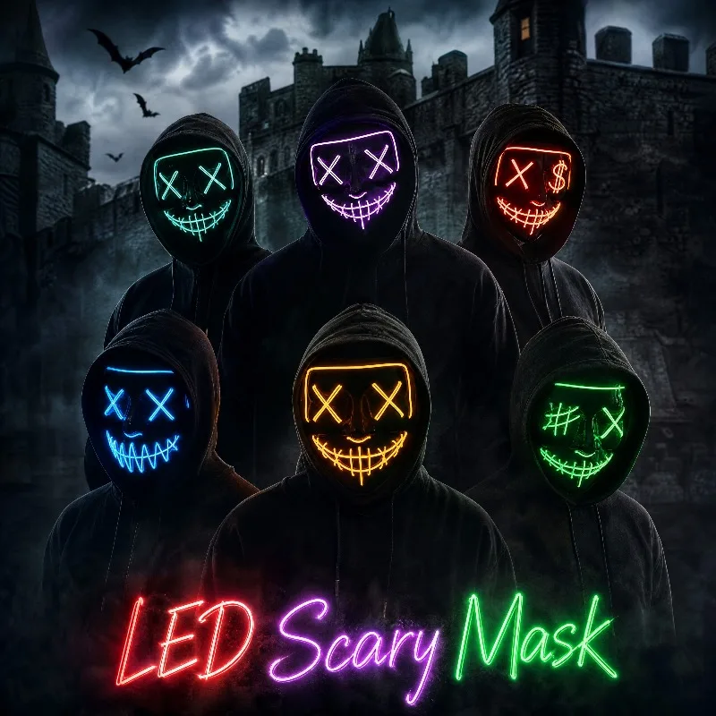 Led Purge Mask Halloween - 2026 Halloween-Party-Zubehör Leuchtende LED Purge-Maske Kabellose
